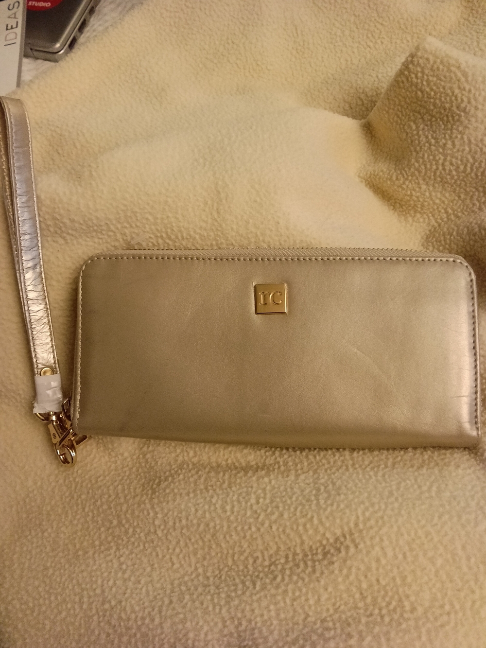 Rachel Cruze Champagne Zip-Around Wristlet Clutch with Detachable Strap NWOT
